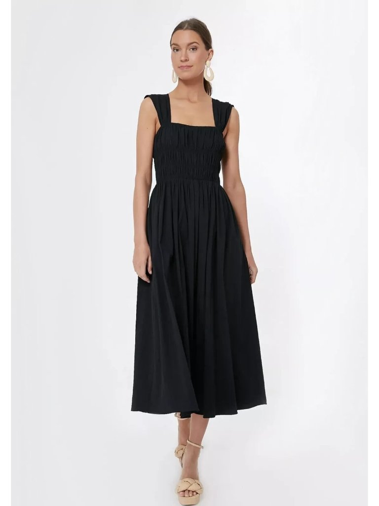 Nwt Tuckernuck Pomander Place Noah In Black Smocked Cotton Midi Dress Xs